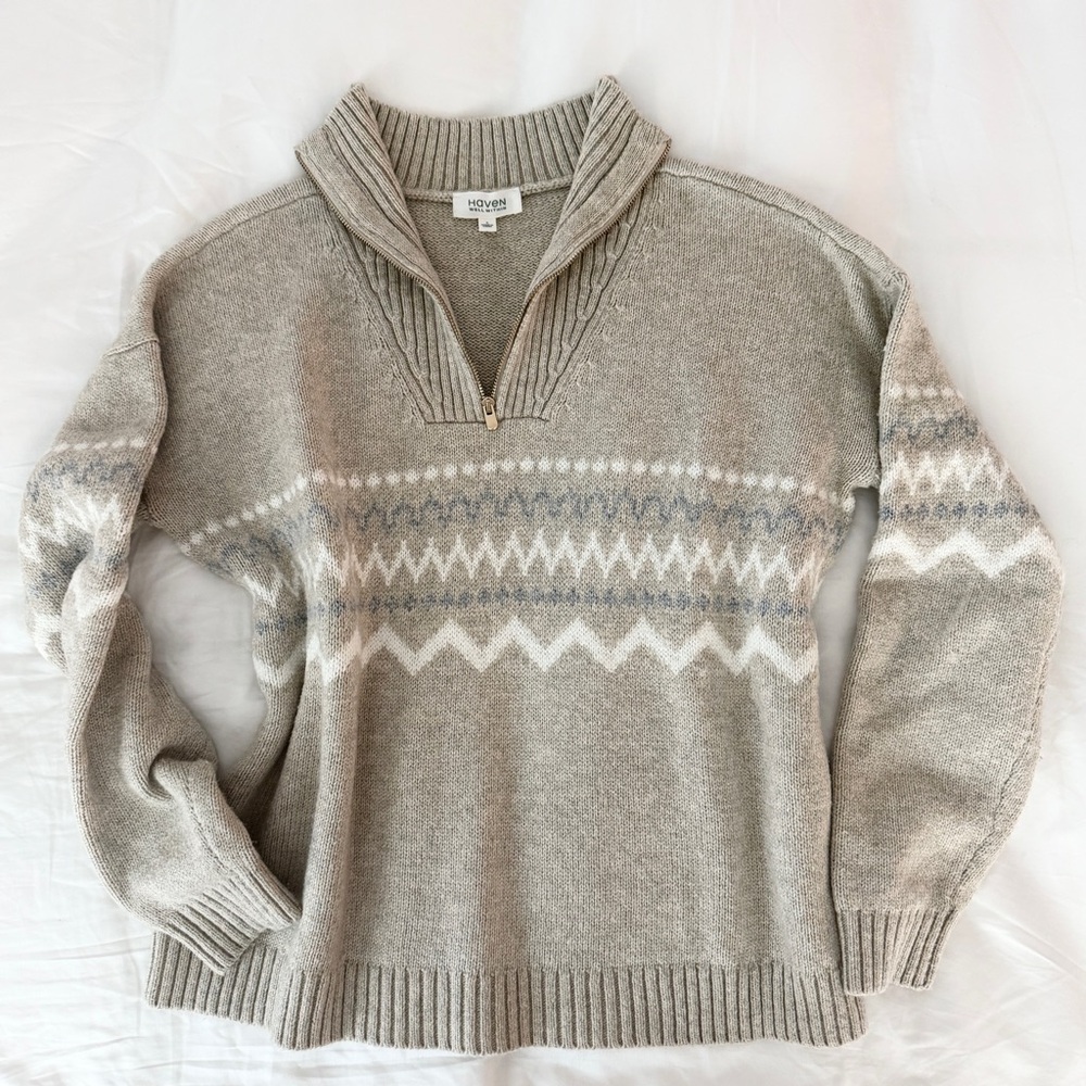 Haven Well Within Grey Zip Fair Isle Nordic Sweater